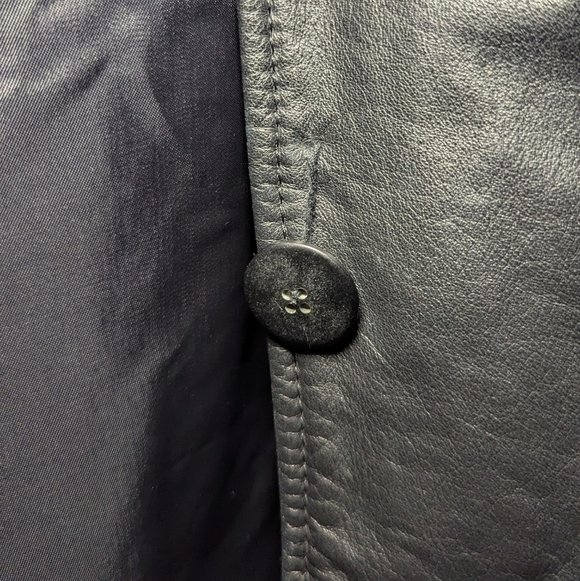 Women's Black 100% Leather Trench Coat Belted Size 16 - Picture 5 of 10